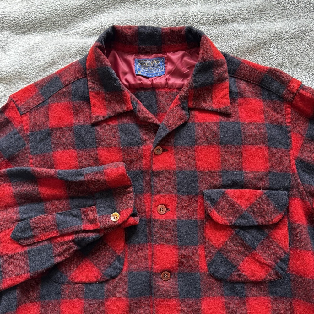 Vintage Pendleton Pure USA Virgin Wool Flannel Shirt Button Up Medium Red Plaid